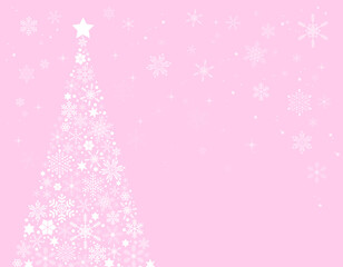 クリスマスツリーのフレーム背景素材/パステルカラー/ピンク