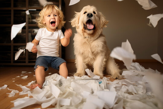 Rambunctious Duo: Toddler and Doggo at Play