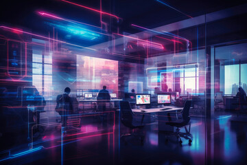 Corporate Hub: Cyberpunk Open Office Space