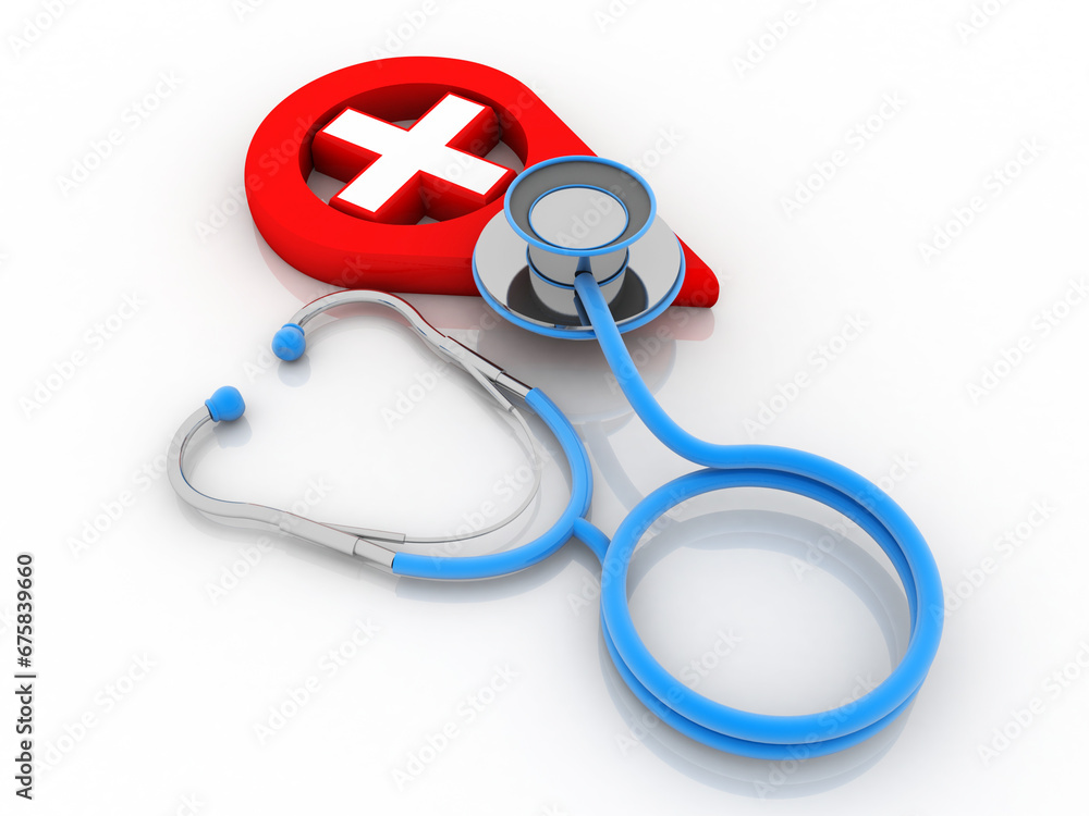 Poster 3d rendering hospital navigation with stethoscope