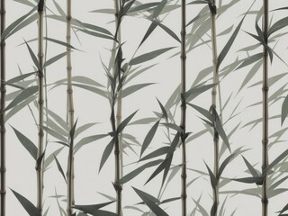 Illustration with motifs of bamboo stems and leaves on a white background.