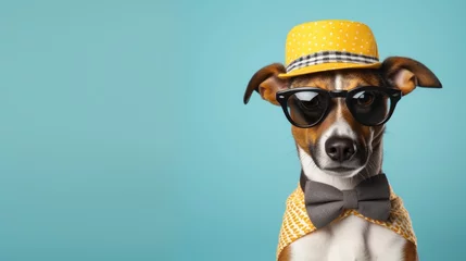 Poster Dog Wearing a Funny Hat on a Flat Background © Jardel Bassi