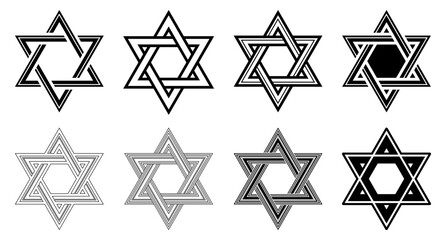 Star of David icon set. Symbol of Judaism. Vector illustration