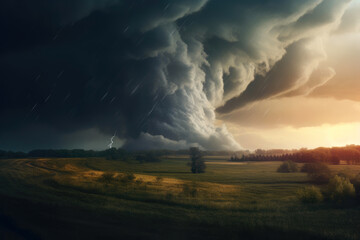 Naklejka na ściany i meble Stormy Skies: Tornado Warning in Rural America