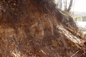 Exposure of sandy layers with gravel in a glacial moraine. Southern Moscow region, Russia