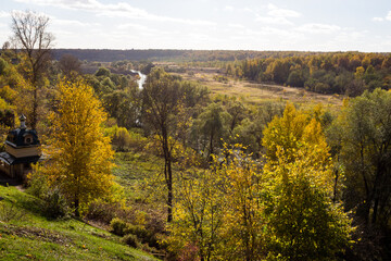 Fototapeta premium Picturesque autumn landscape with yellowed trees in the countryside