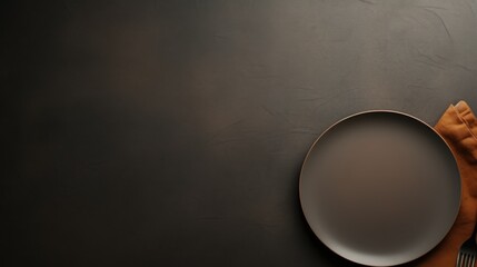 a black plate with knife and fork on a black surface