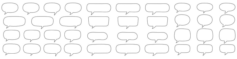Speech bubble, speech balloon, chat bubble line art vector icon for apps and websites. Set of hand drawn speech bubbles.