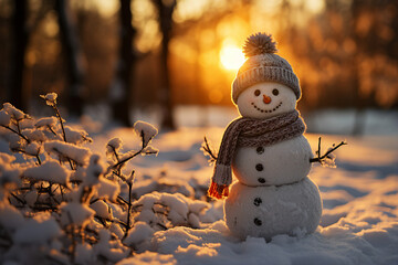Fototapeta premium Created with generative ai technology image funny white snowman creation of family parents children playing in snow