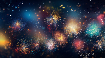 Realistic Christmas Fireworks in the Night Sky