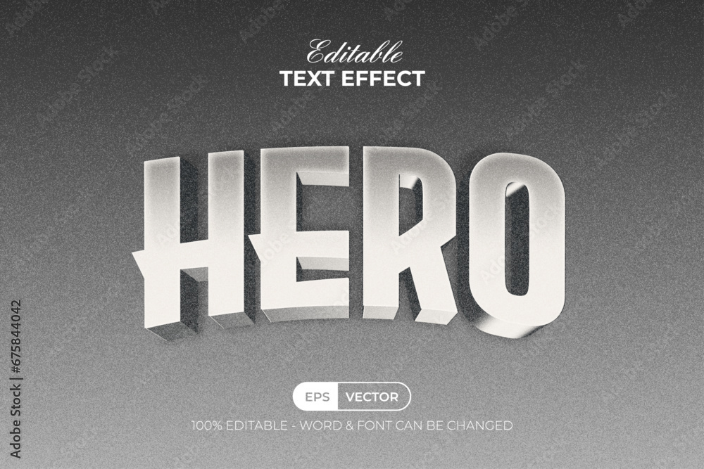 Poster hero text effect curved vintage noise textured style. editable text effect.