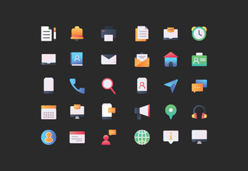 Customer service icon set, Containing e-mail, phone, address, customer service, call, website and more. full color icons vector collection.