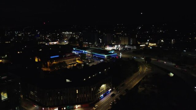 Illuminated City Centre of Luton Town of England UK During Night
