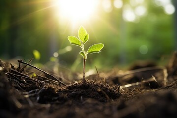 Seedling are growing from the rich soil. Generative AI