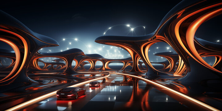 Sch&ouml;ne Landschaft mit fremden Planeten im Universum im Querformat f&uuml;r Banner, ai generativ