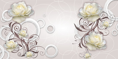 3D wallpapers, photo wallpapers, three-dimensional background, grunge background, three-dimensional flowers. - 675845406