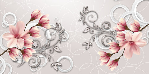 3D wallpapers, photo wallpapers, three-dimensional background, grunge background, three-dimensional flowers. - 675845433