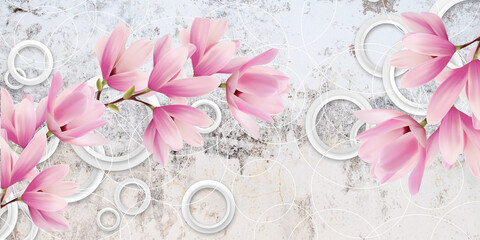3D wallpapers, photo wallpapers, three-dimensional background, grunge background, three-dimensional flowers. - 675845443