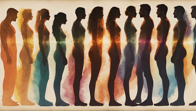 Glowing silhouettes of women and men