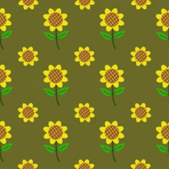 Schilderijen op glas sun flowers vector, for wrapping, textile, pajamas, bed cover. © Kanokporn
