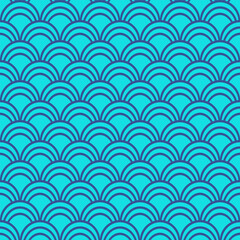Japanese waves, sea blue, repeat and seamless.