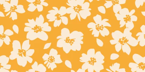 Fototapeten Trendy exotic hand drawn flowers seamless pattern. Floral background for textile, wallpaper, banner, covers, surface, printing and home decor. Flower vector illustration. © Udomdech