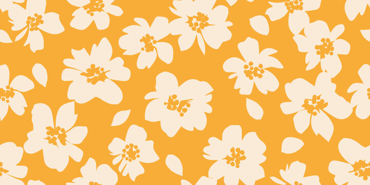 Trendy exotic hand drawn flowers seamless pattern. Floral background for textile, wallpaper, banner, covers, surface, printing and home decor. Flower vector illustration.