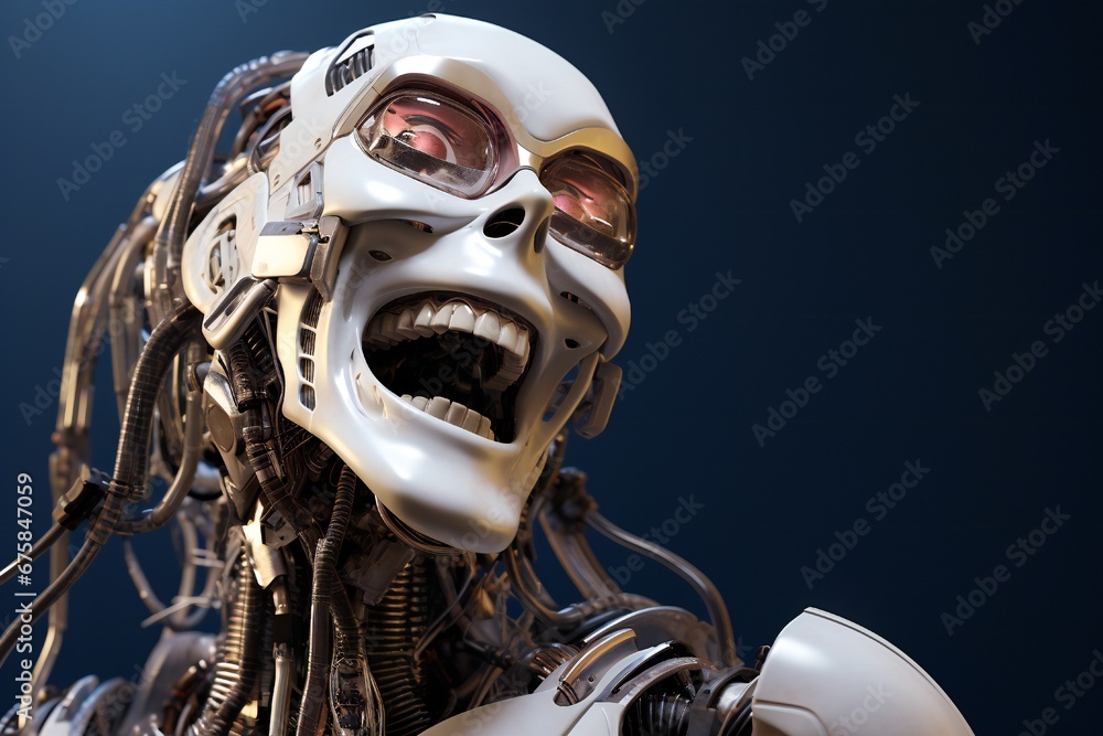 Leinwandbilder funny and scary laughing cyborg, with empty copy space generative ai