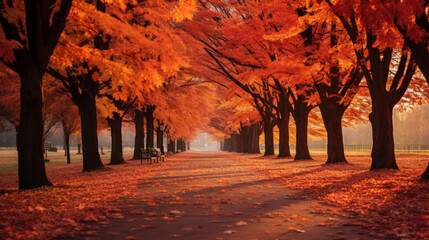 美しい紅葉の並木道GenerativeAI