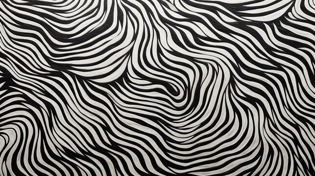 printed texture, curvy stripe pattern, black and white. Generative Ai.
