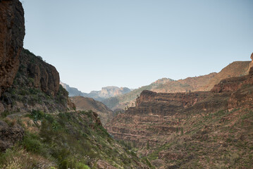 Landscape of one of the  gullies in Gran Canaria island. There are hiking routes in that gullies of volcanic rocks