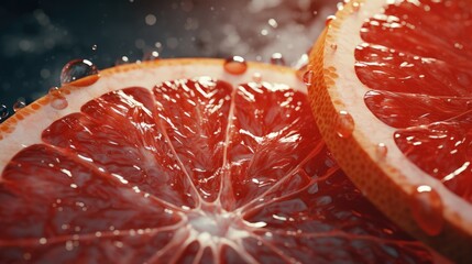 Grapefruit Fresh delicious ripe fruits, a beautiful selling picture with moisture gloss and drops of water on the fruit, diet for athletes, vegetarians, nutriology fitness - obrazy, fototapety, plakaty