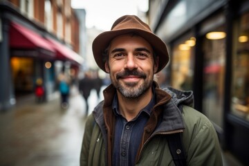 Portrait of a handsome man with hat in the streets of London