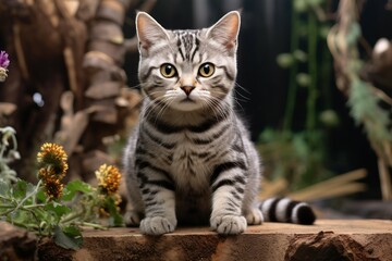 Obraz premium Charming American Shorthair Cat in a Serene Outdoor Setting