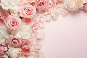Enchanting Rose Frame: Pink-Toned Wallpaper with Pink and White Rose Border