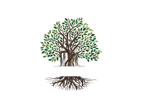 banyan tree logo design, tree and roots