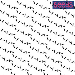 Many small dots or seeds form the texture. At the top there is the inscription 