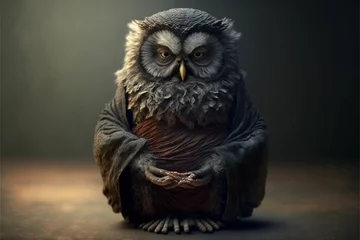 Fotobehang AI generated illustration of a wise owl in a yoga pose - yogi owl © Wirestock