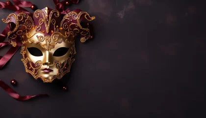 Fotobehang royal design of the carnival mask , gold with  bordeaux  background with copy space  © Klay