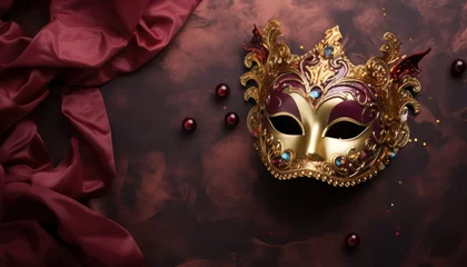 Fotobehang royal design of the carnival mask , gold with  bordeaux  background with copy space  © Klay