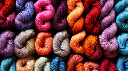 Colourful autumn wool yarn background pattern for hobby knitting or crochetting - obrazy, fototapety, plakaty