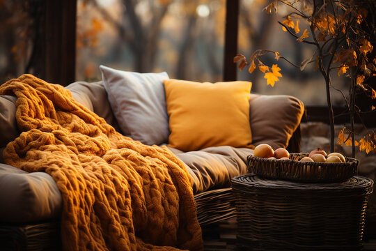 Cozy warm autumn composition decoration home comfort generative ai picture