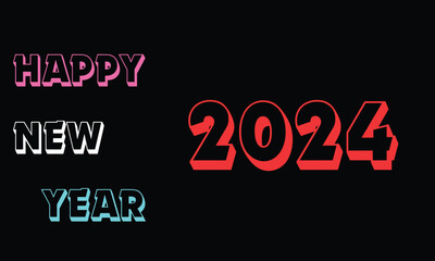 Colorful Happy New Year 2024 background. New year 2024 design isolated on black background.