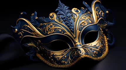 Fotobehang  royal design of the carnival mask , gold with navy blue ,black background  © Klay