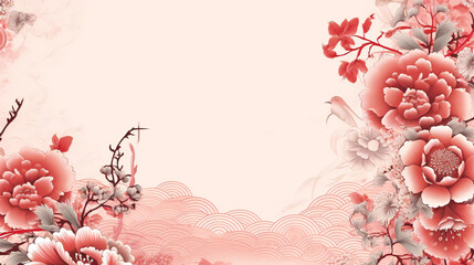 2024 Chinese new year, year of the dragon banner template design with dragons, clouds and flowers background