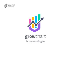 Colorful chart with growing arrow up logo