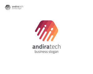 Colorful hexagon with technology logo