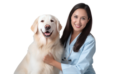 Doctor with dog for pet health checkup ontransparent background.