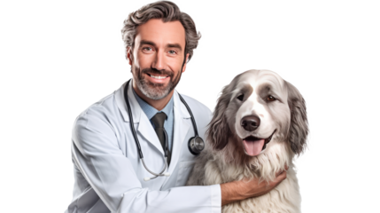 Doctor with dog for pet health checkup ontransparent background.