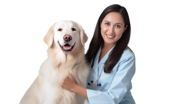 Doctor with dog for pet health checkup ontransparent background.